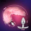 Anal Toys Luminous LED Lighting Metal Silicone Butt Anus Couples Women Cosplay Animal Glowing Ass Plug With Tail Fur Sexualiy Toy 220922