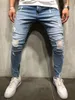 Erkekler kot sokak kıyafetleri erkek hip hop yan beyaz şerit skinny jeans sıkıntılı diz delikleri yırtılmış yüksek kaliteli streç ince fit denim pantolon 220923