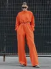 Kadınlar İki Parçalı Pantolon Bclout Sıradan Turuncu Setler Kadın Outifits Street Fener Sleeve Drawstring Sweatshirt Moda Gevşek Takımlar