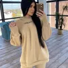 Women's Two Piece Pants Hoodies Suit Winter Letter Solid Casual Warm Tracksuit Women Fleece 2 Pieces Set Sports Sweatshirts Pullover Sweatpants Outfits 220922