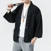 Men's Jackets Spring Men's Linen Kimono Fashion Loose Long Cardigan Outerwear Vintage Coat Male With Belt Casual Overcoat