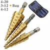 HSS rakt sp￥r Step Drill Bit Titanium Coated Wood Metal Hole Cutter Core Borrverktyg Set 3-12mm 4-12mm 4-20mm