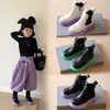 Stiefel Mädchen Farbe unten 2022Herbst und Winter neue Kinder im britischen Stil kurze Stiefel Jungen Bonbonfarbe dicke Sohlen Lederstiefel T220925