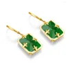 Dangle Earrings For Women 14k Gold Jewelry Real 925 Sterling Silver Created Green Emerald Gems Engagement Fine Gift Mom