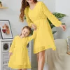 Family Matching Outfits Look Embroidery Flower Lantern Sleeve Chiffon Dress Mother Daughter Clothes Casual Soft Dresses Holiday Wear 220924