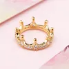 Rose Gold Pink Sparkling Crown Ring Sterling Silver Women Wedding Jewelry With Original Box för Pandora Yellow Gold Cz Diamond Rings Set