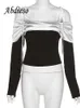 Dames t-shirt Abdieso White Off Schouder Lange mouw T Shirts vrouwen Elegant Vintage 2022 Autumn Bandage Backless Sexy Party Crop Top T2K T220926