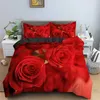 Ensembles de literie Ensemble de literie à fleurs roses 3D Housse de couette imprimée 3D Housse de couette avec fermeture éclair Queen Double Housse de couette en polyester Cadeaux Saint-Valentin 220924