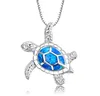 Opal Turtle Pendant Necklace Silver Chain Jewelry for Woman Gift Fashion Söta halsband