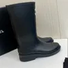 waterproof Half Boots Womens shoes Winter Chunky Med Heels Plain Square Toes shoe Zip Women rainboots rainboots Mid Calf Booty Wear Resistant Thick Soled Boot