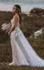 Bohemian A-Line Wedding Dresses Spaghetti Straps Long Tulle Bridal Gowns Lace Appliques Backless Country Boho Bride Robe De Mariage Dark Nude Lining Custom