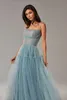 فساتين الحفلات Fivsole Blush Pinkblue Long Prom Dresses Spaghetti أحزمة Tiered Skirt Aline Party Dresses مطوية Tulle الرسمية 220923