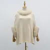 Pulls pour femmes automne femmes tricoté Poncho avec col en fourrure véritable manchette mode décontracté véritable laine chaud pull pull pull