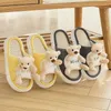 Slippers Funny Cartoon Bear Designer Home Women Slippers Spring Breathable Floor Mute Couples Cotton Shoes Indoor Ladies Flax Slides 220926