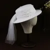 Cabeças de cabeça Slbridal White Yarn Flower Bridal Wedding Wedding Women Hats Cap, senhoras elegantes partidos da igreja decoração véu