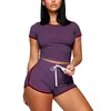 Kvinnors träningsdräkter Imcute Casual Women Summer 2st Rands Set Girls Short Sleeve Top Elastic midje Fitness Shorts träning Running Gym