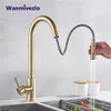 Robinets de cuisine en or brossé, mitigeur extractible à Rotation de 360 degrés, évier à levier unique, eau froide 220922