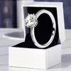 925 Sterling Silver Kronring Blå CZ-diamant Bröllopssmycken för kvinnor med originallåda för Pandora flickvän Present Mousserande Ringar