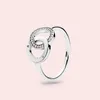 925 Sterling Silver Double Halo Wedding Present Ring for Women Girls With Original Box Set för Pandora CZ Diamond Engagement Circle Rings