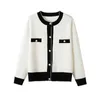 Women's Sweaters sueter mujer 2022 Elegant Women Sweater and Cardigans Button Up Pearl Beading Black White Formal Knit Jacket jersey mujer T220925