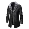 Men's Leather Faux Men Autumn Winter Long Jacket Lapel Turn-down Collar Casual Vintage Male Outwear Overcoat Mens Fashion Clothing 220924