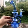 Blauw Zwart Glas Water Bong Waterpijp Recycler Olie Dab Rigs Rookpijpen met Vrouwelijke 14mm Joint
