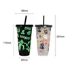 2022 Creative Drinkware Cold Color-changing Plastic Cups Halloween Decoration Juice Cup With Lid and Straw