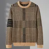 Men's Sweaters High end quality trend brand Plaid Wool clothes men's winter Korean fashion long sleeve sweater round neck Pullover 220924