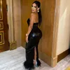 Casual Dresses Sunny Autumn Pu Sexy Y2K Clothes Sleeveless Backless Side Slit Bodycon Maxi Dresses For Women 2022 Club Party Feath3154847