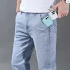 Heren jeans klassieke zomer dunne denim blauwe mannen anti diefstal zipper mode casual solide kleur mannelijke stretch broek 220923