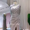 Robes de soirée Robe de soirée de luxe sirène argentée de Dubaï avec cape lourde perlée fente latérale robes de bal pour les femmes robe de soirée de mariage 220923