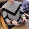 Suéteres masculinos Coreia cinza e pulôvers Men Manga longa Sweater de malha