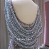 Parti Elbiseleri Lüks Gümüş Deniz Kızı Dubai Gece Elbise Cape Heavy Boncuk Yan Yarık Prom Elbiseler Kadınlar İçin Düğün Partisi Resmi Elbisesi 220923