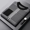 Men's Sweaters High end quality trend brand Plaid Wool clothes men's winter Korean fashion long sleeve sweater round neck Pullover 220924
