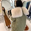 Women s Fur Faux Down Pie Overcome Winter Coats High Quality Warm Real Detachable Navy Collar Medium and Long Leather Jacket 220926