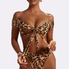 Kvinnors badkläder Kvinnor Leopard Swimsuit Kvinnor Push Up Bikini Sexig tvådelar Hög midjebaddräkt Set Brasilian