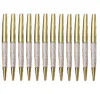 Penne stilografiche 10PcsLot Oro rosa Diamante Bling Nero Blu Inchiostro Penne a sfera in cristallo Anello da sposa Rullo in metallo Materiale scolastico per ufficio Regali 220923