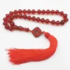 Strand Red Harts Tasbih Muslim Prayer Beads Rosary Cotton Tassel Islamic Gift Arabic Fashion Armband Accessories Juveler