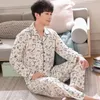 Heren slaapkleding 4xl pyjama's voor mannelijk pak gestreepte pijama's lange mouw turn down kraag mannen lente pyjama's nachtkleding woonkleding