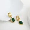 Vintage Green Natural Stone Anhänger Hoop Ohrringe für Frauen Gold Farbe Edelstahl Huggie Ohrringe Mode Schmuck