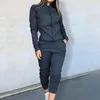 Dwuczęściowe spodnie 2 szt./Zestaw kobiet Zestaw Zestaw Long Rleeves Solidne Kolor Pockets Casual Stojak Zagadka Soft Pure Lady Kurtka