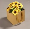 Gift Wrap 100pcs/lot Fruit Flowers Bonsai Packaging Paper Bag With Handle Square Bottom Kraft Black/Brown 4 Size SN681