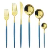 Couverts Ensembles 24pcs Blue Gold Set Couteau Fourchette Cuillère Couverts 304 Vaisselle en acier inoxydable Miroir Vaisselle Argenterie