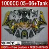 Injektionsmögelmässor Tank för Suzuki GSXR 1000 CC K5 GSX-R1000 05-06 Kroppsarbete 157NO.138 GSXR-1000 GSXR1000 2005 2006 GSX R1000 1000CC 05 06 OEM FAIRING Golden Flames