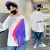 Pullover Teenager Jungen Sweatshirt Regenbogen gefärbt Druck Frühling Herbst Langarm Kinderkleidung Lose Bottoming Kinder Tops 12 14Y 220924