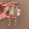 Pendientes colgantes de perlas de imitación barrocas francesas, pendientes de cristal con borlas y lazo asimétrico sencillo a la moda, regalos de joyería para mujer