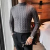 Erkek Sweaters Sonbahar Kış Yavurucu Moda Basit İnce Sweater Erkekler Giyim Yüksek Yakalı Sıradan Küleyler Örgü Gömlek Plus Boyut S-3XL 220924