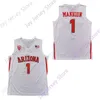 Mitch 2020 New NCAA Arizona Wildcats Maglie 1 Nico Mannion Maglia da basket College Tutte cucite e ricamate Bianco Rosso Navy