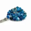 Strand Natural Blue Agates Stone Tasbih Prayer Beads Misbaha 33 66 99beads Styles Cotton Tassel Professional Muslim Man's Rosary