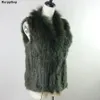 Dames s fur faux dames echte natuurlijke echte konijnbont vesten vesten waastcoat gilet jassen met wasbeerkraagvest 20 kleuren 220926